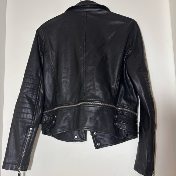 Zara Vegan Leather Moto Biker Jacket Black - Picture 3 of 7